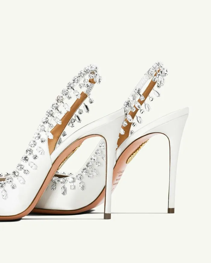 Temptation Crystal Satin Sandal 105 White Women Aquazzura Sandals Temptation Crystal Satin Sandal 105 White Women Aquazzura Sandals