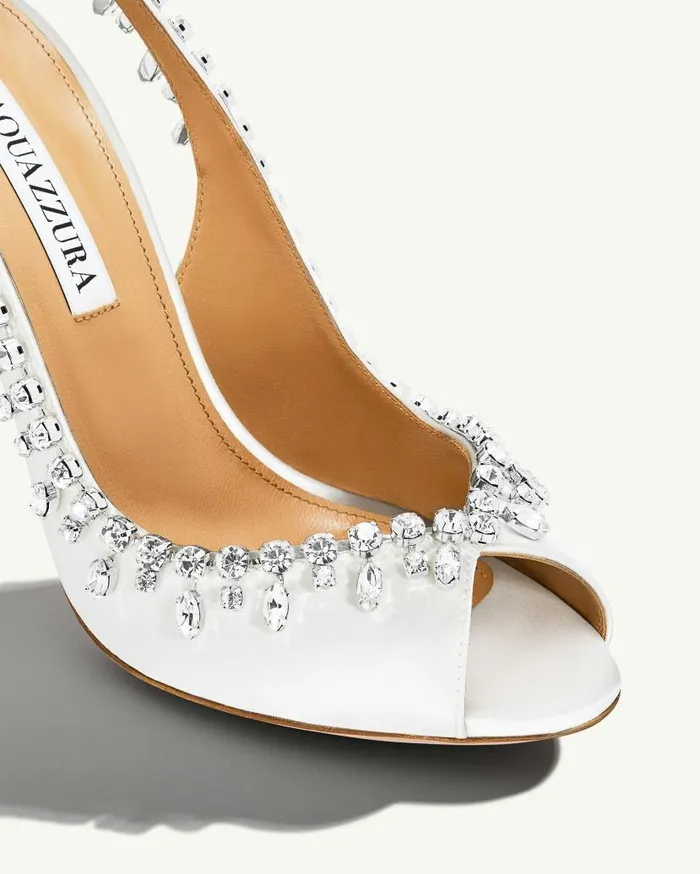 Temptation Crystal Satin Sandal 105 White Women Aquazzura Sandals Temptation Crystal Satin Sandal 105 White Women Aquazzura Sandals