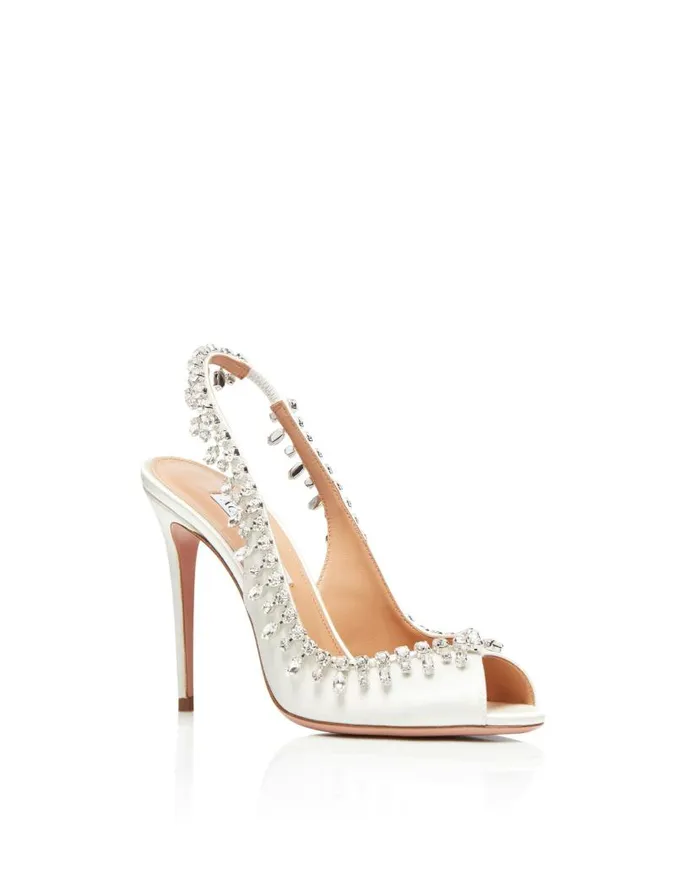 Temptation Crystal Satin Sandal 105 White Women Aquazzura Sandals Temptation Crystal Satin Sandal 105 White Women Aquazzura Sandals
