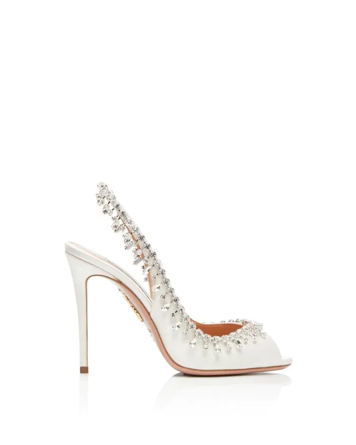 Temptation Crystal Satin Sandal 105 White Women Aquazzura Sandals Temptation Crystal Satin Sandal 105 White Women Aquazzura Sandals