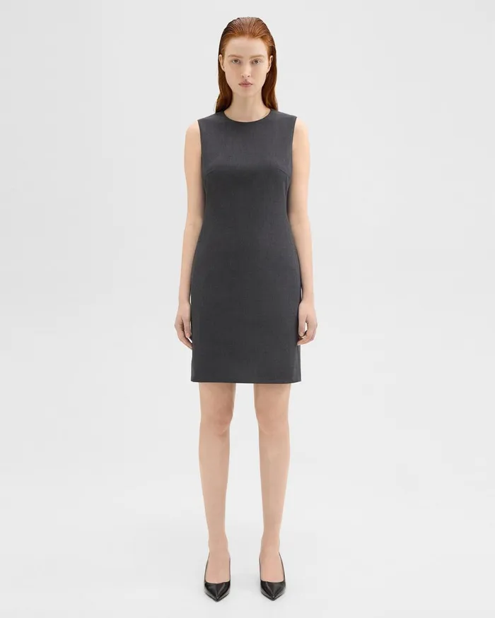 Theory Dresses Sleeveless Fitted Dress In Good Wool Charcoal Melange 8211 Women