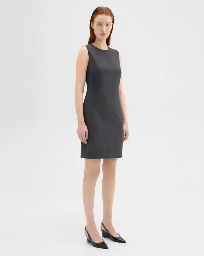 Theory Dresses Sleeveless Fitted Dress In Good Wool Charcoal Melange 8211 Women