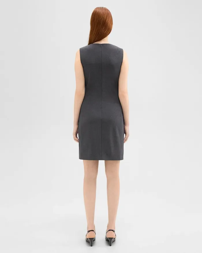 Theory Dresses Sleeveless Fitted Dress In Good Wool Charcoal Melange 8211 Women