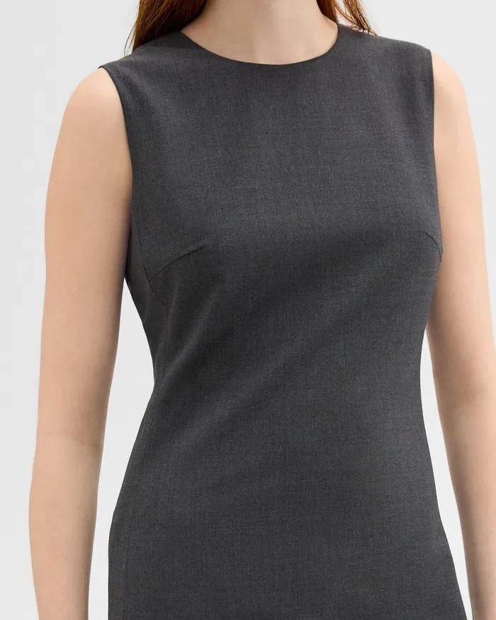 Theory Dresses Sleeveless Fitted Dress In Good Wool Charcoal Melange 8211 Women