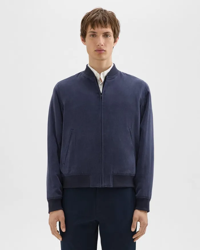 Theory Outerwear Olivard Bomber Jacket In Fluid Twill Baltic 8211 Men