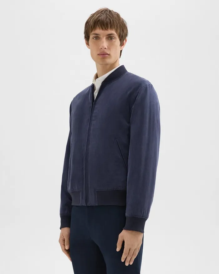 Theory Outerwear Olivard Bomber Jacket In Fluid Twill Baltic 8211 Men