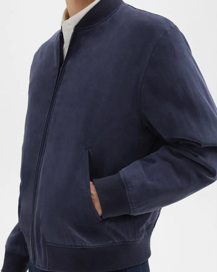 Theory Outerwear Olivard Bomber Jacket In Fluid Twill Baltic 8211 Men