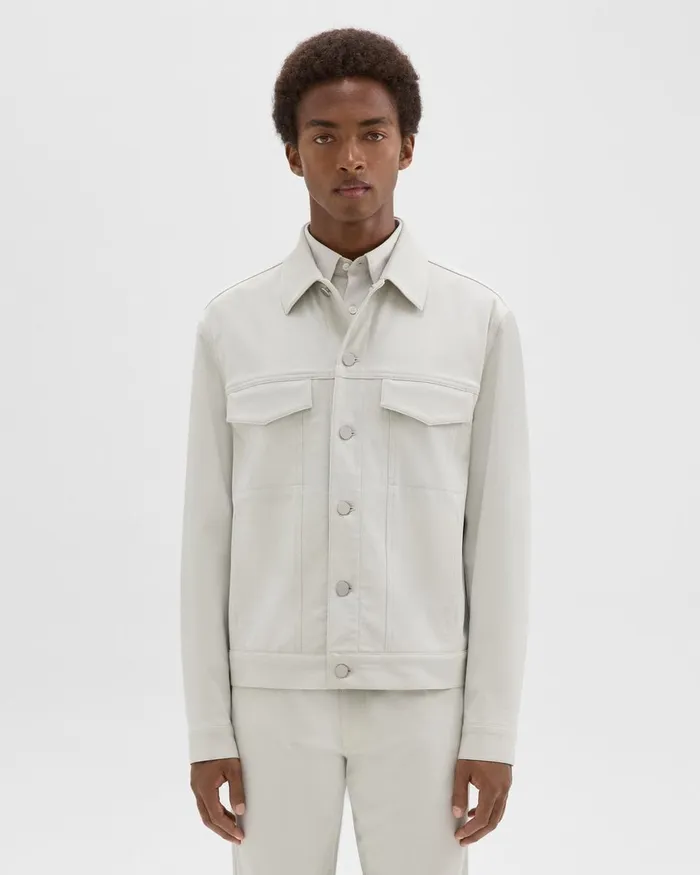 Theory Outerwear River Trucker Jacket In Neoteric Twill Limestone 8211 Men