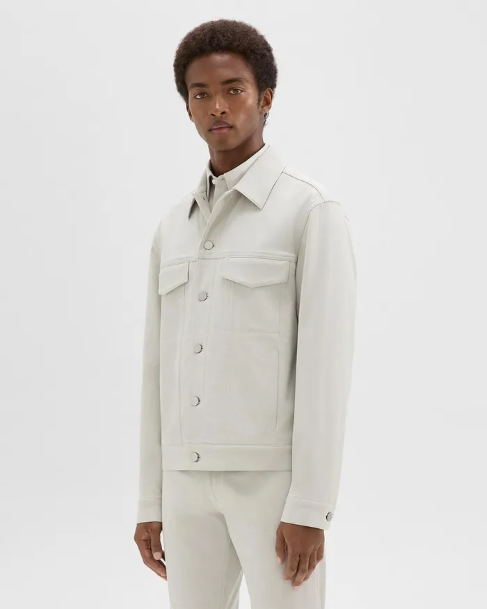 Theory Outerwear River Trucker Jacket In Neoteric Twill Limestone 8211 Men