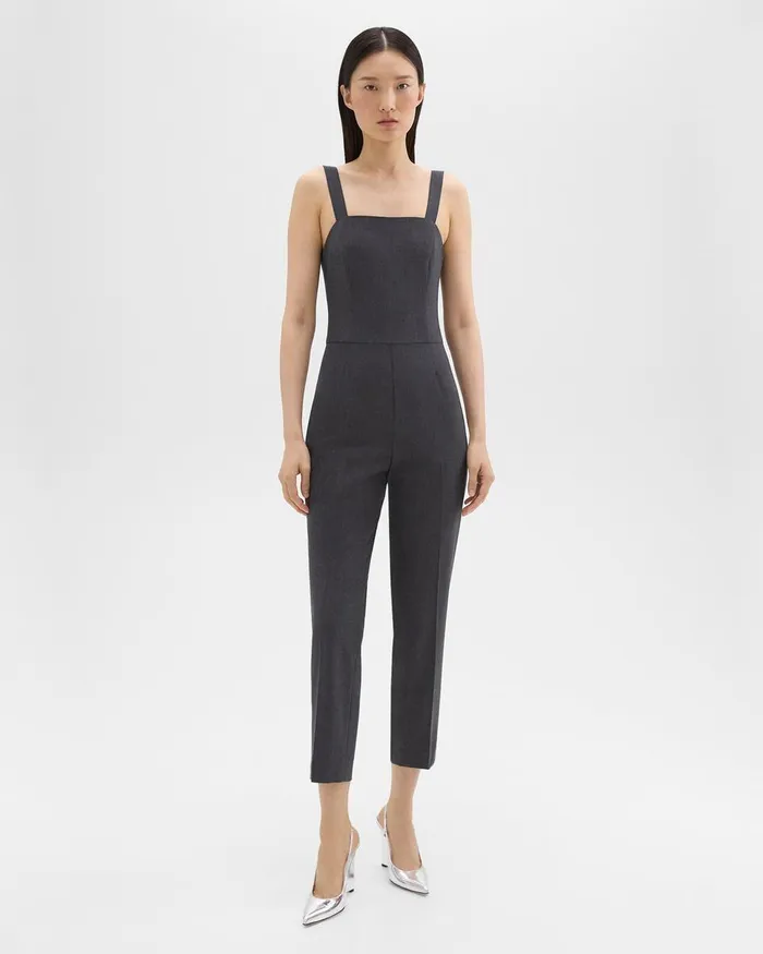 Theory Pants Sleeveless Jumpsuit In Good Wool Charcoal Melange 8211 Women