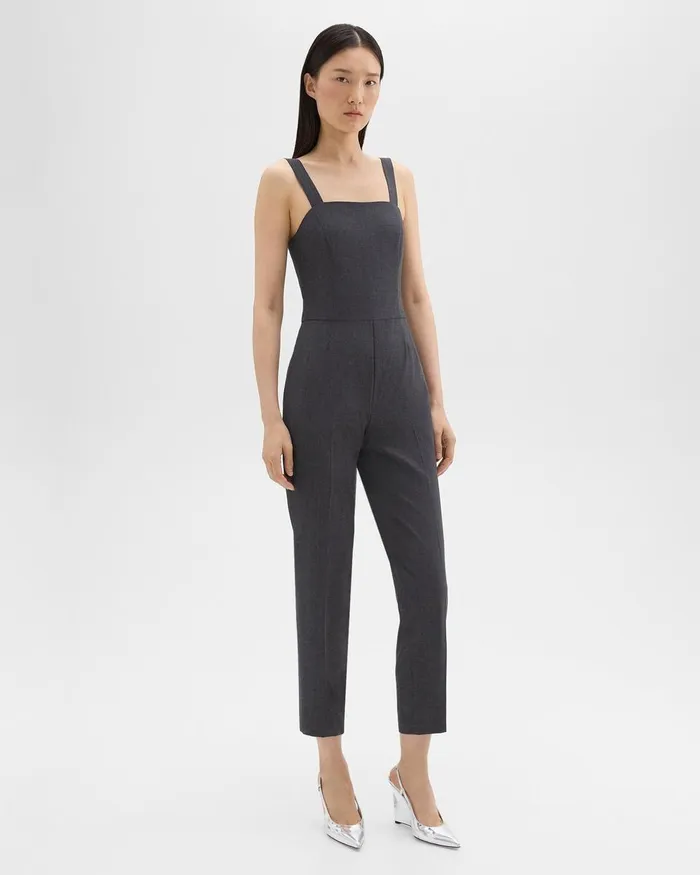 Theory Pants Sleeveless Jumpsuit In Good Wool Charcoal Melange 8211 Women