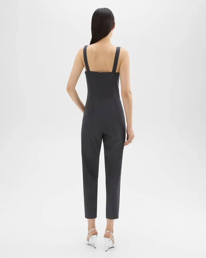 Theory Pants Sleeveless Jumpsuit In Good Wool Charcoal Melange 8211 Women