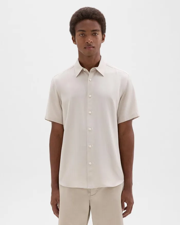 Theory Shirts Irving ShortSleeve Shirt In Fluid Twill New Sand 8211 Men