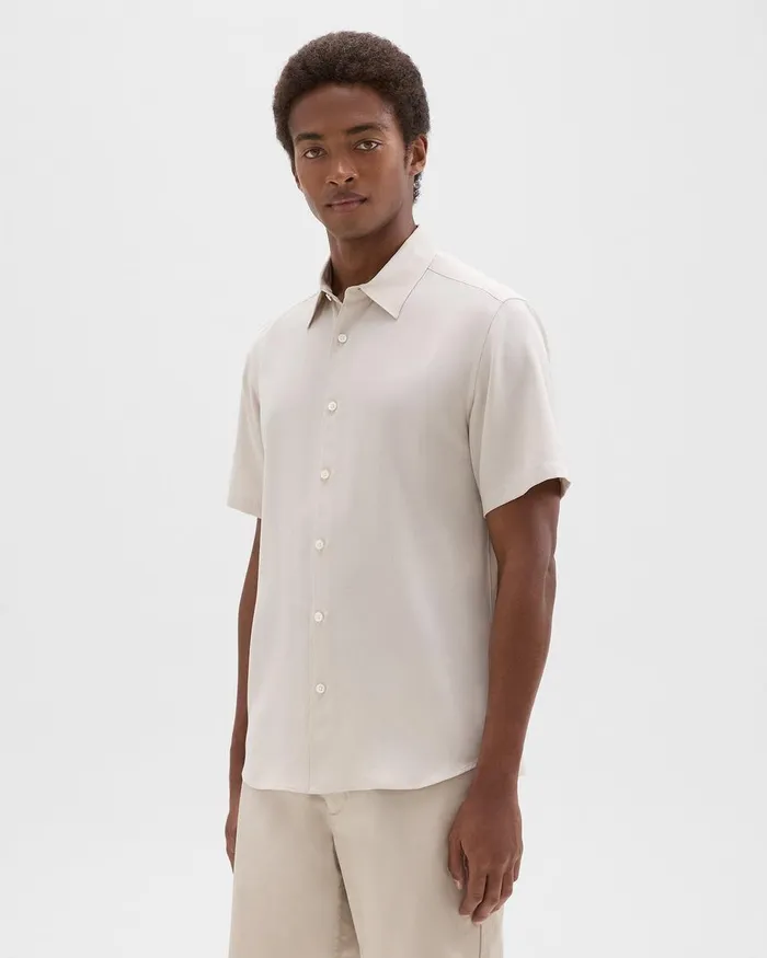 Theory Shirts Irving ShortSleeve Shirt In Fluid Twill New Sand 8211 Men