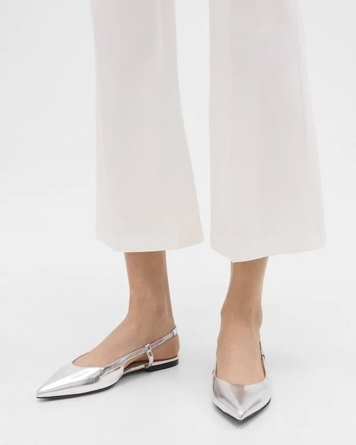 Theory Shoes Slingback Flat In Metallic Leather Silver 8211 Women