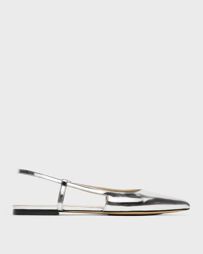 Theory Shoes Slingback Flat In Metallic Leather Silver 8211 Women
