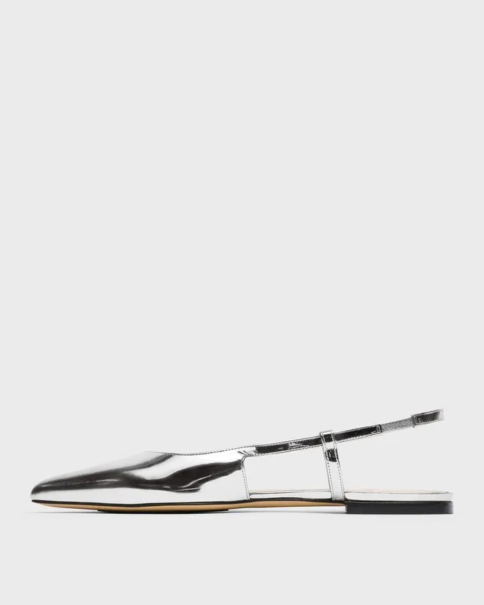 Theory Shoes Slingback Flat In Metallic Leather Silver 8211 Women