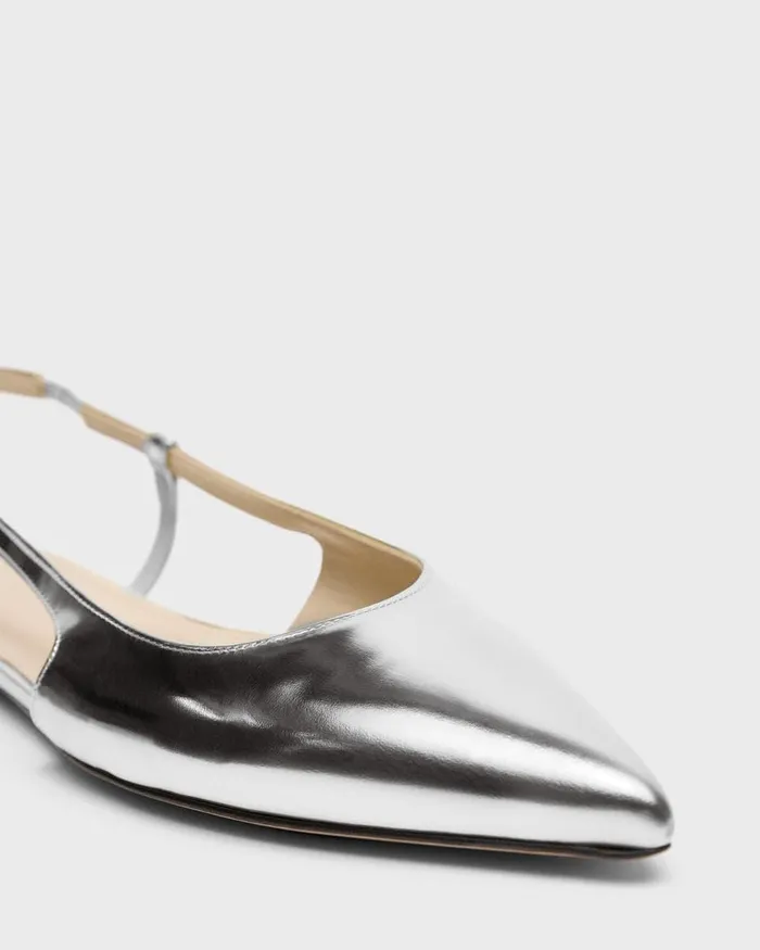 Theory Shoes Slingback Flat In Metallic Leather Silver 8211 Women