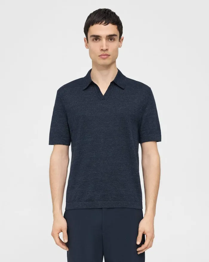 Theory Sweaters Cardigans Brenan Polo Shirt In CottonLinen New Baltic 8211 Men