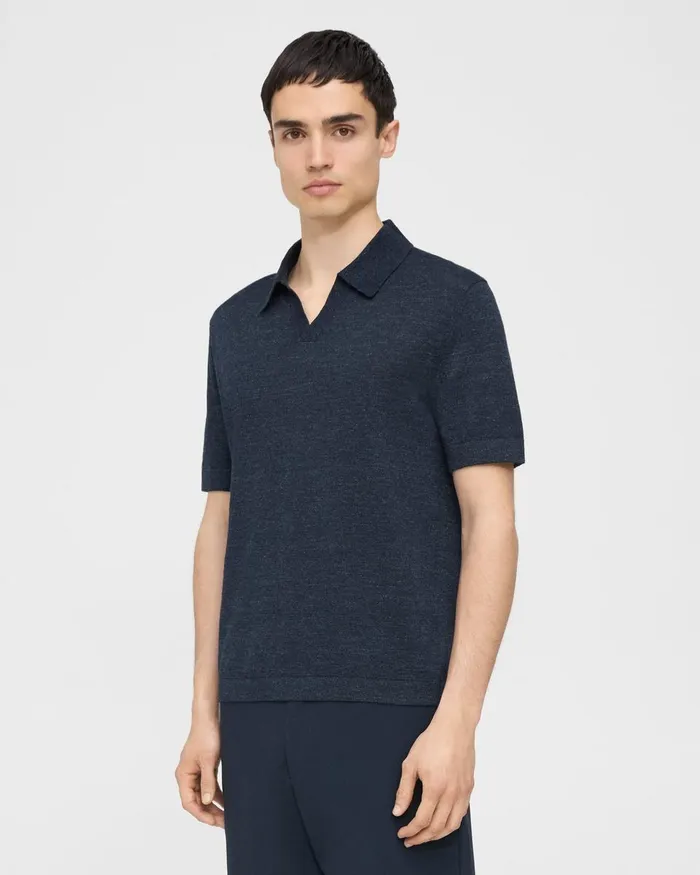 Theory Sweaters Cardigans Brenan Polo Shirt In CottonLinen New Baltic 8211 Men