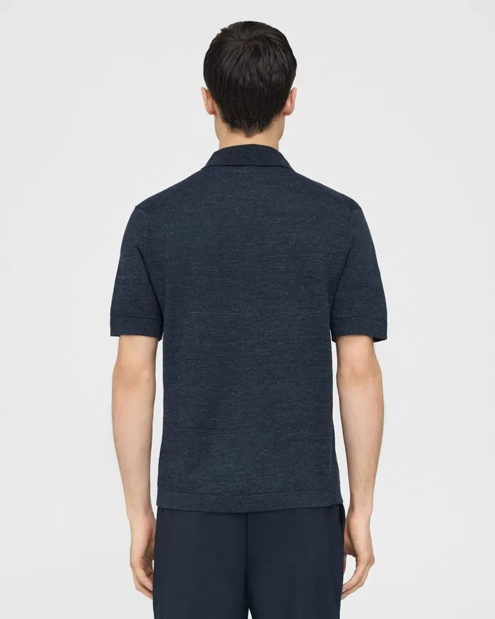Theory Sweaters Cardigans Brenan Polo Shirt In CottonLinen New Baltic 8211 Men