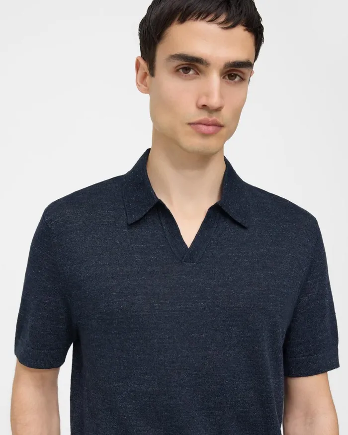 Theory Sweaters Cardigans Brenan Polo Shirt In CottonLinen New Baltic 8211 Men