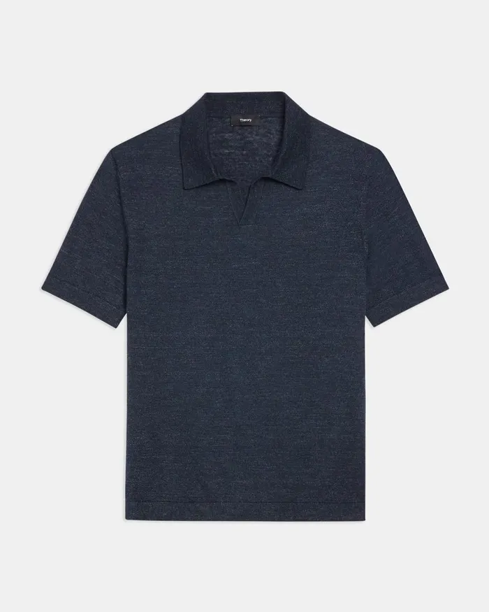 Theory Sweaters Cardigans Brenan Polo Shirt In CottonLinen New Baltic 8211 Men
