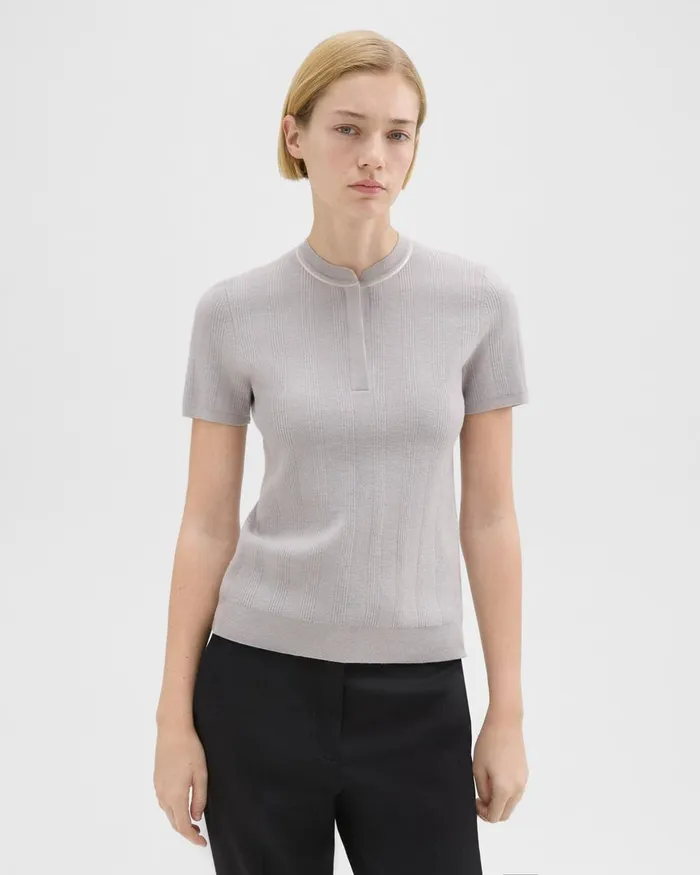 Theory Sweaters Cardigans Rib Knit ShortSleeve Henley Warm Silver 8211 Women