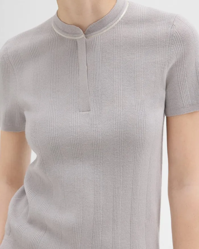 Theory Sweaters Cardigans Rib Knit ShortSleeve Henley Warm Silver 8211 Women