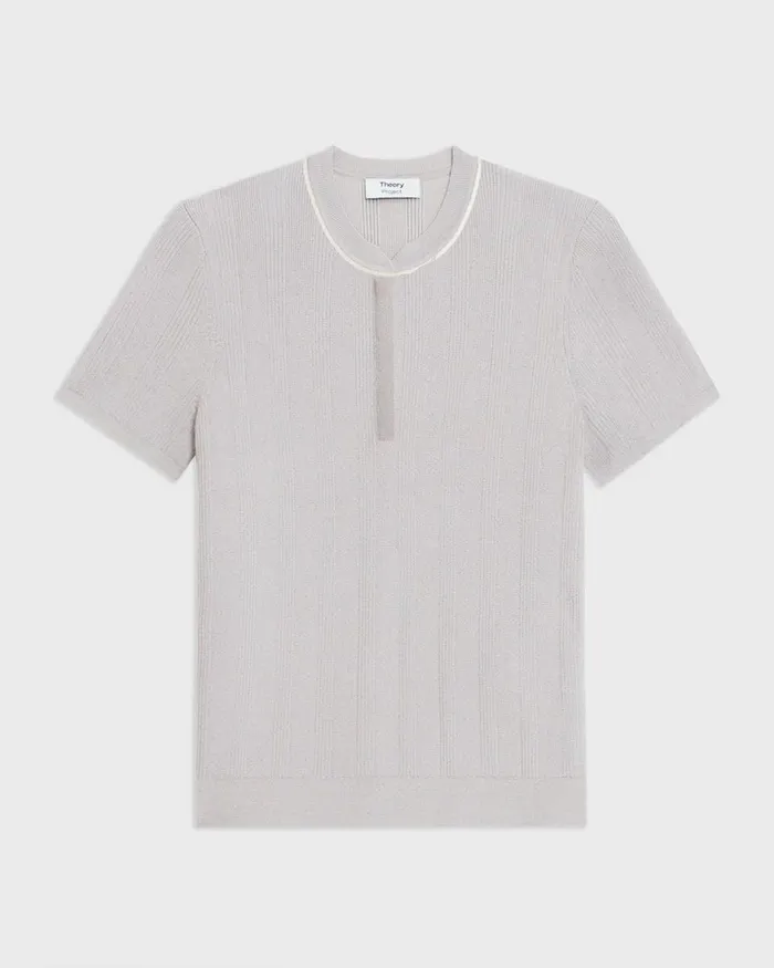 Theory Sweaters Cardigans Rib Knit ShortSleeve Henley Warm Silver 8211 Women