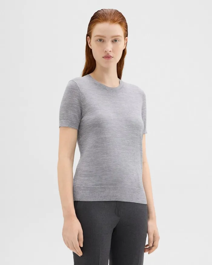 Theory Sweaters Cardigans ShortSleeve Sweater In Regal Wool Cool Heather Grey 8211 Women