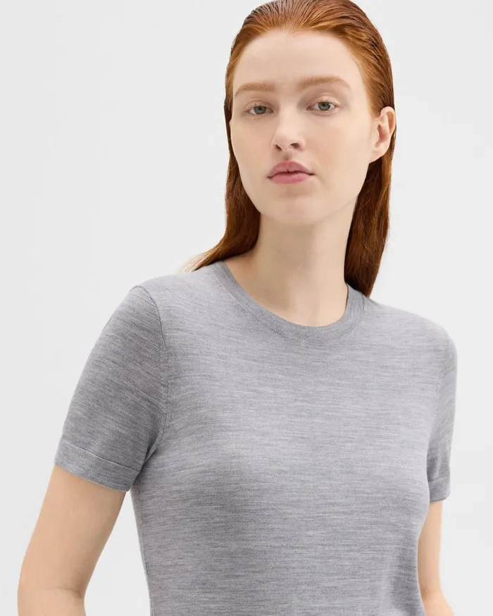 Theory Sweaters Cardigans ShortSleeve Sweater In Regal Wool Cool Heather Grey 8211 Women