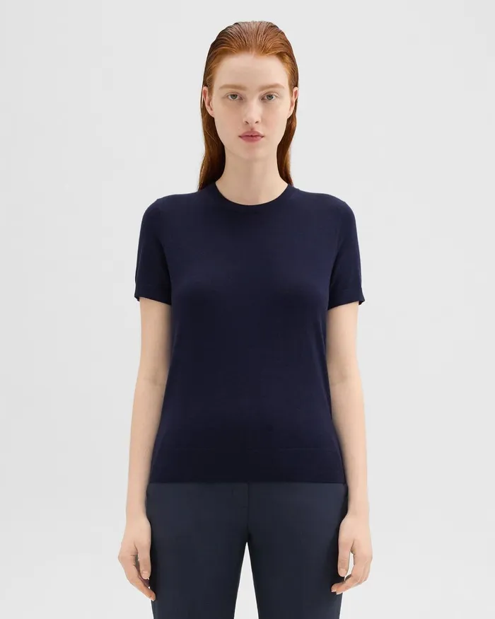 Theory Sweaters Cardigans ShortSleeve Sweater In Regal Wool Deep Navy 8211 Women