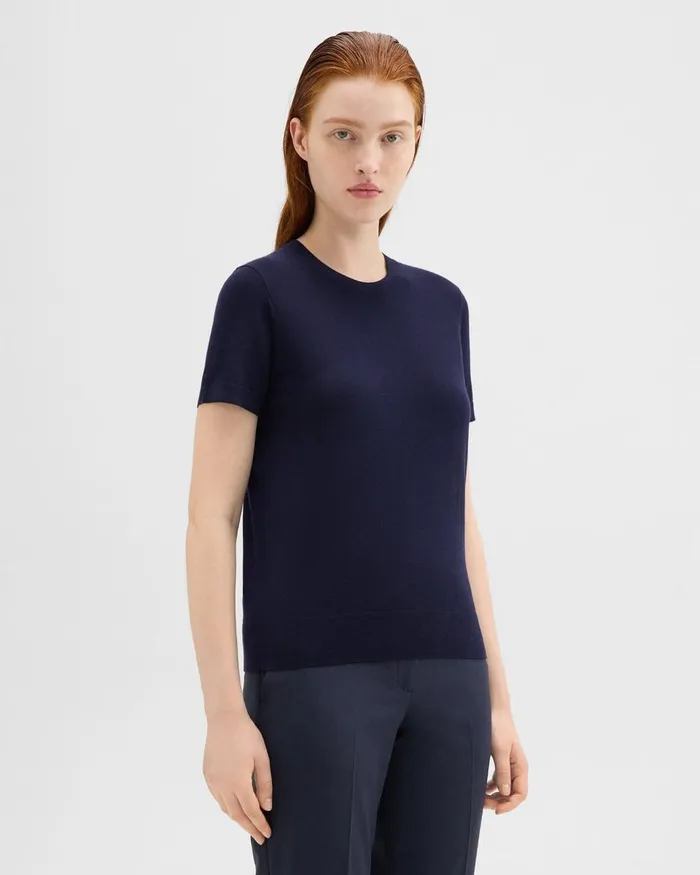 Theory Sweaters Cardigans ShortSleeve Sweater In Regal Wool Deep Navy 8211 Women