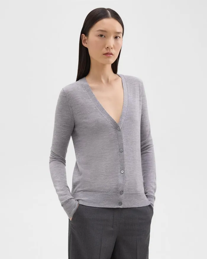 Theory Sweaters Cardigans VNeck Cardigan In Regal Wool Cool Heather Grey 8211 Women