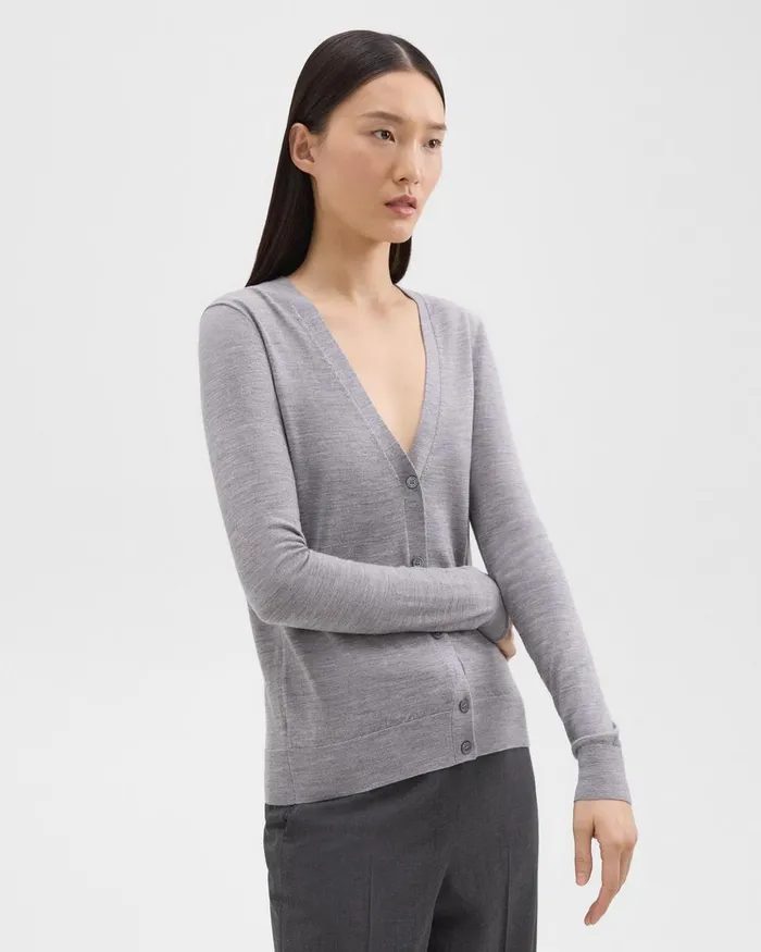 Theory Sweaters Cardigans VNeck Cardigan In Regal Wool Cool Heather Grey 8211 Women