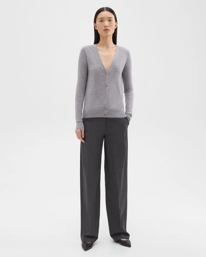 Theory Sweaters Cardigans VNeck Cardigan In Regal Wool Cool Heather Grey 8211 Women