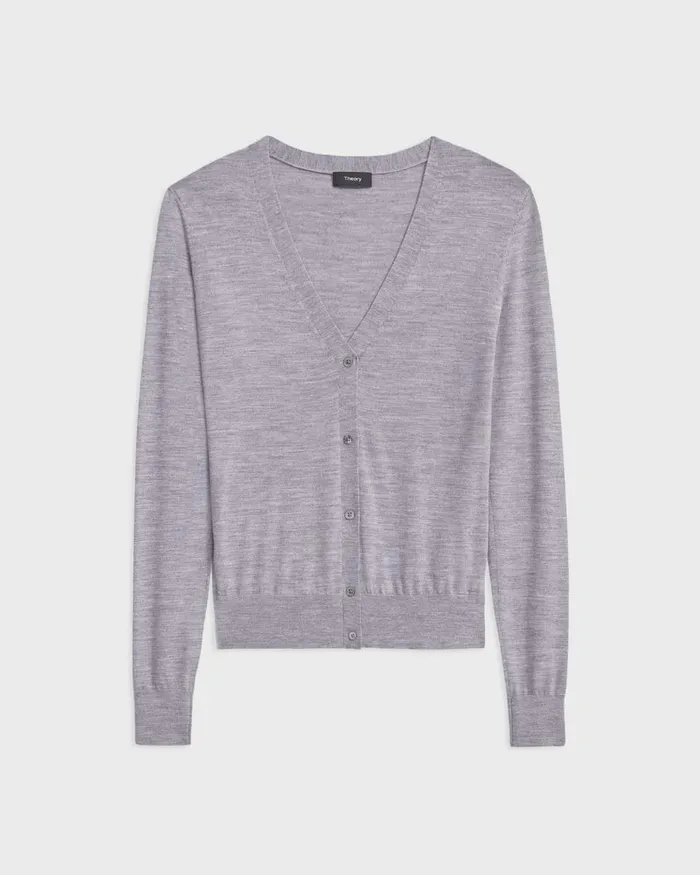 Theory Sweaters Cardigans VNeck Cardigan In Regal Wool Cool Heather Grey 8211 Women