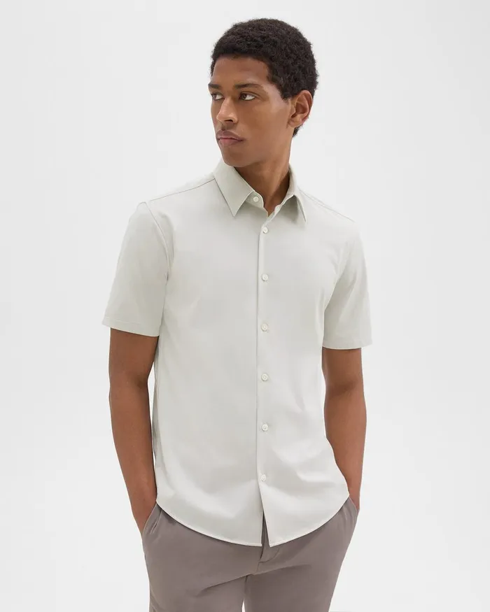 Theory Tshirts Polos Irving ShortSleeve Shirt In Structure Knit Limestone 8211 Men