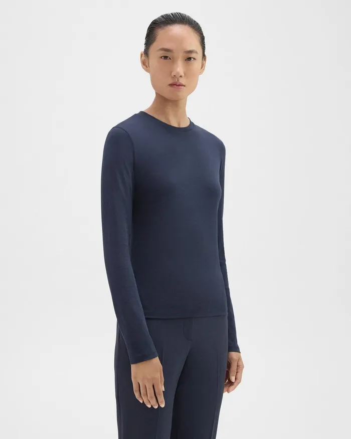Theory TShirts Tiny LongSleeve Tee In Organic Cotton Nocturne Navy 8211 Women