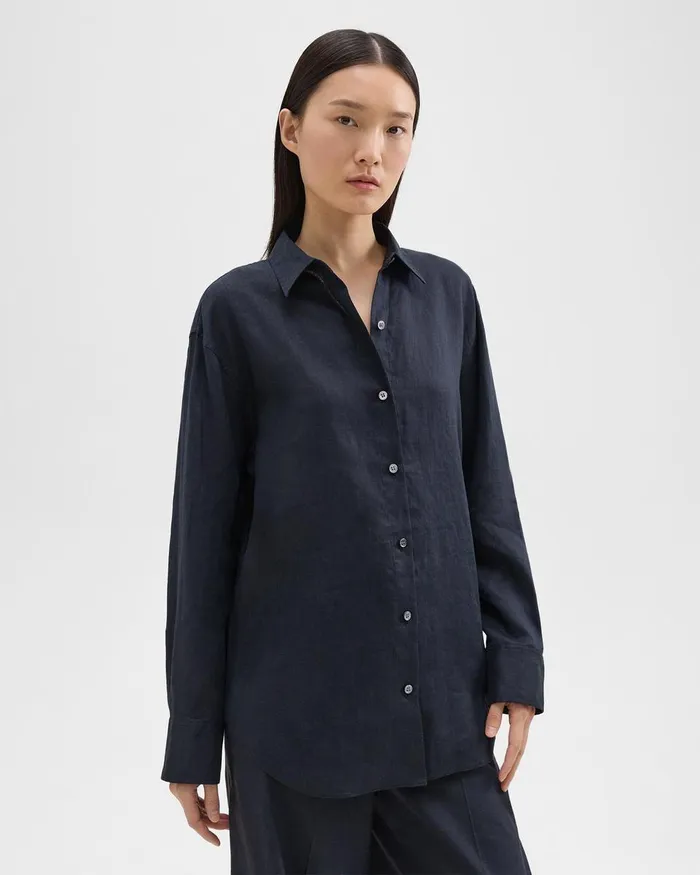 Theory Tops Boyfriend Shirt In Relaxed Linen Concord 8211 Women