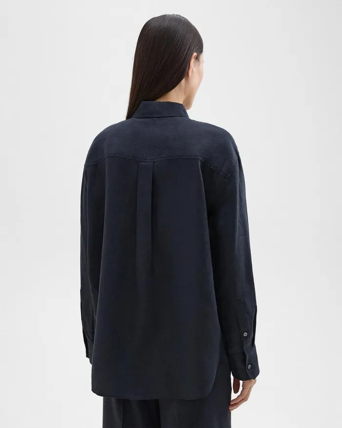 Theory Tops Boyfriend Shirt In Relaxed Linen Concord 8211 Women