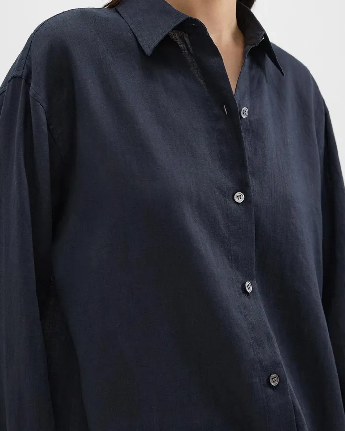 Theory Tops Boyfriend Shirt In Relaxed Linen Concord 8211 Women