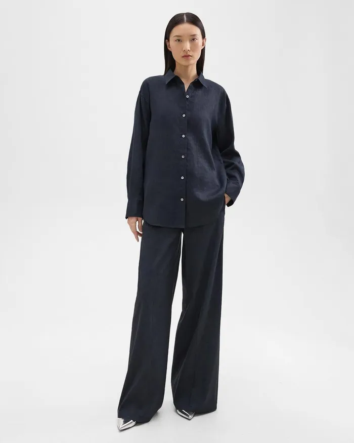 Theory Tops Boyfriend Shirt In Relaxed Linen Concord 8211 Women