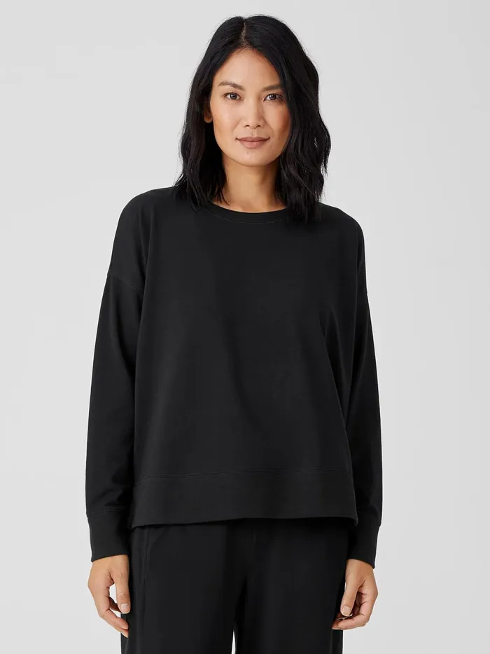 Traceable Cotton Jersey Crew Neck Top Black Women Eileen Fisher Tops and Tees