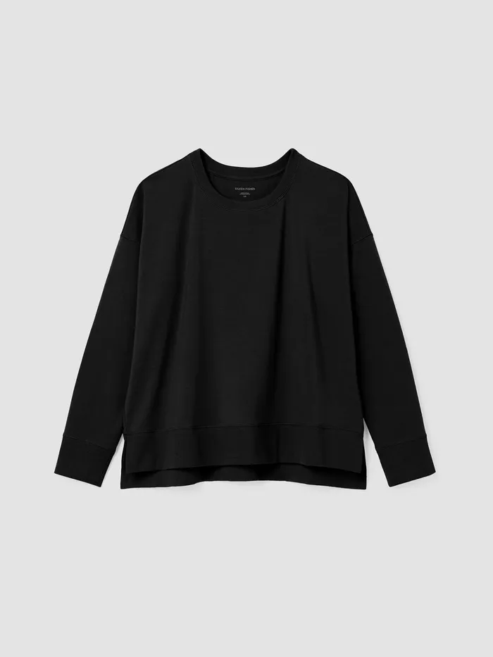 Traceable Cotton Jersey Crew Neck Top Black Women Eileen Fisher Tops and Tees