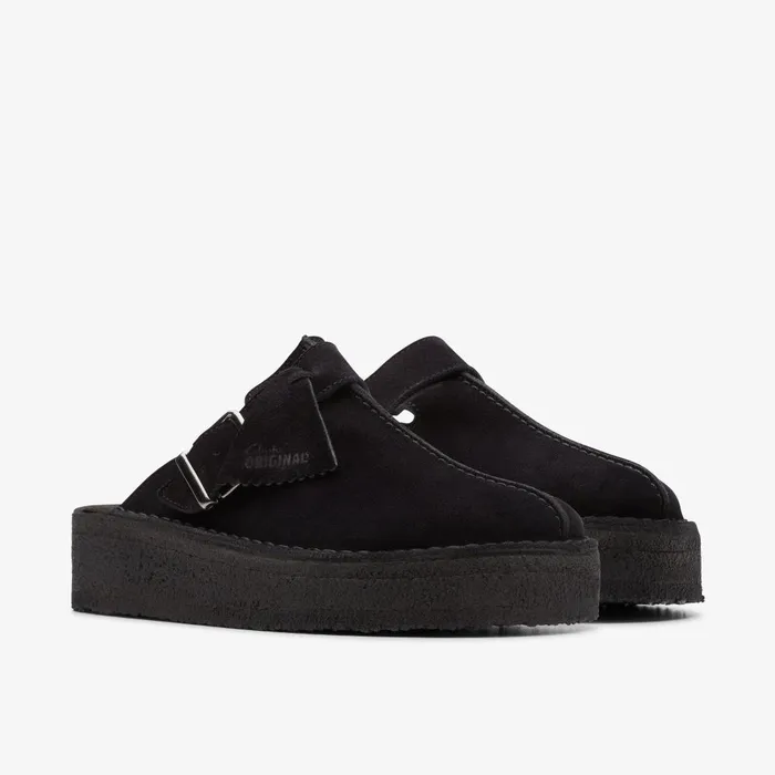 Trek Wedge Mule Black Suede Women Clarks Clogs and Mules