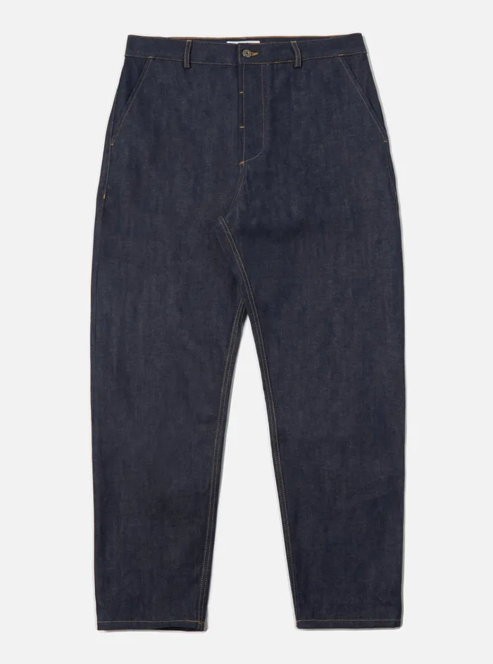 Trousers Men Universal Works Universal Works Military Chino In Indigo 13oz Selvedge Denim Trousers Men Universal Works Universal Works Military Chino In Indigo 13oz Selvedge Denim