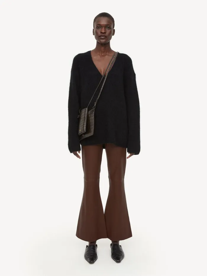 Trousers Women By Malene Birger Evyline Cropped Leather Trousers Chestnut