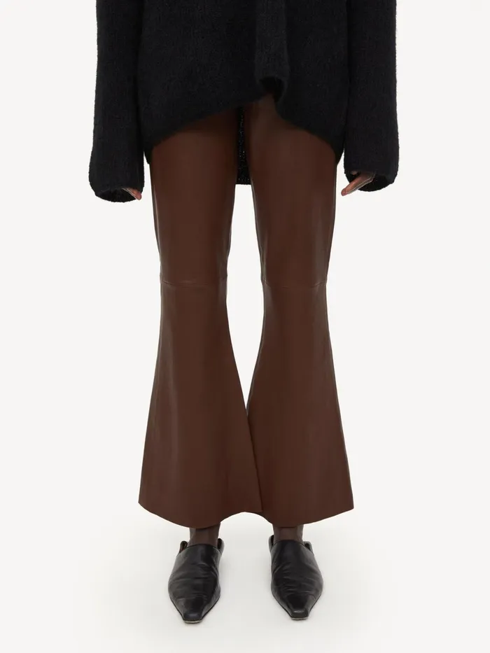 Trousers Women By Malene Birger Evyline Cropped Leather Trousers Chestnut